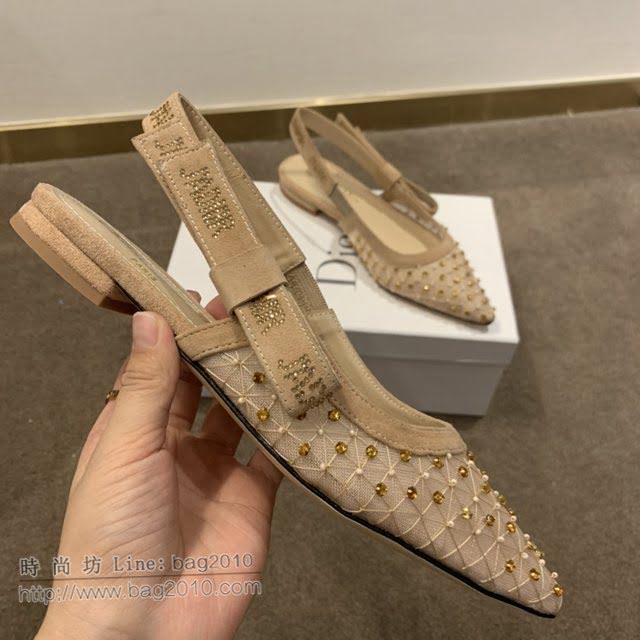 DIOR女鞋 迪奧2021專櫃新款J’ADIOR尖頭涼鞋 Dior網紗燙鑽路跟涼鞋  naq1524